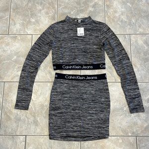 Calvin Klein heather knit skirt and crop top set